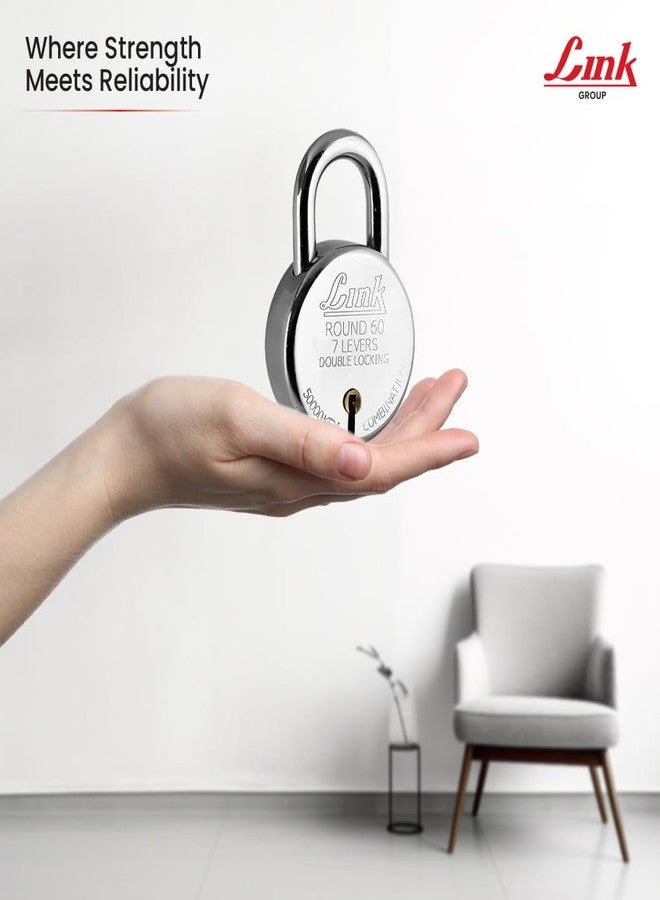 Link New Round 60 MM Silver Steel Lock with 3 Keys | Lock and Keys | Door Lock | Padlock for Home, Office, Shop (Pack of 2) - Image 5